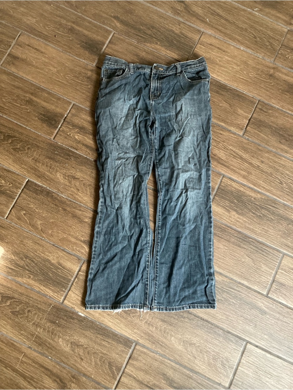 Dark wash low rise flare jeans